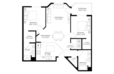a floor plan of a bedroom floor plan with an open floor plan